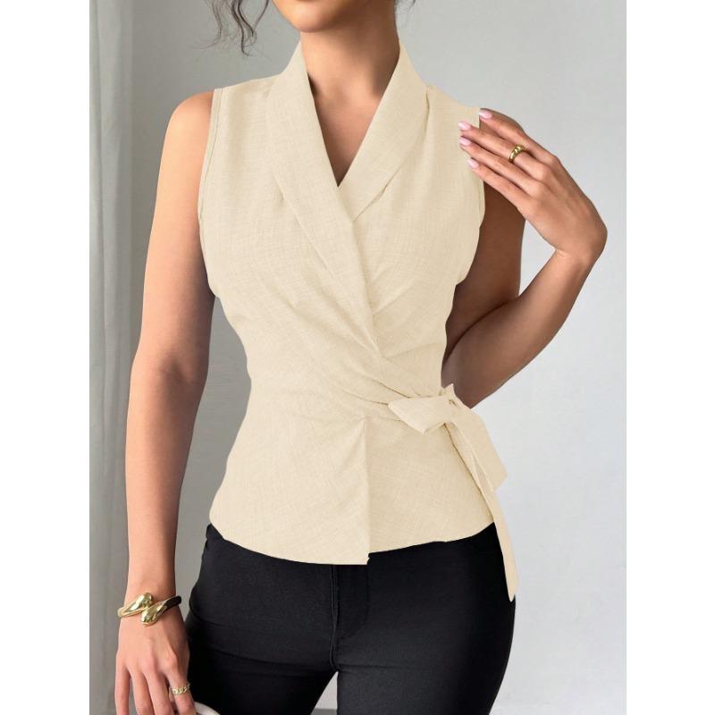 Summer new V-neck women's fashionable solid color strappy sleeveless top