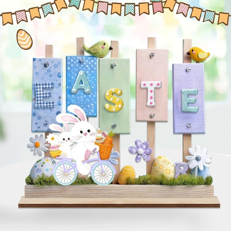 Easters Decors Wood Happy Easters Signs Block Tabletop Ornament Easters Bunnies Centerpieces Dining Room Kitchen Decors