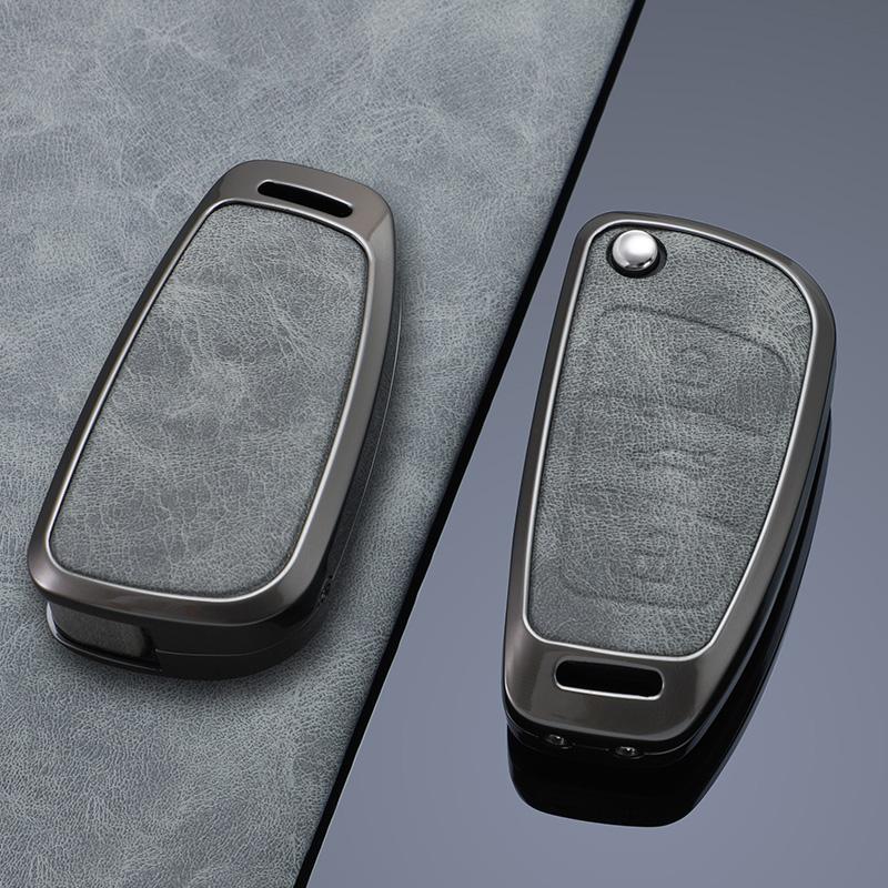 Zinc Alloy + Leather Car Key Case for A1 A3 A4 A5 A6 A7 A8 Q3 Q5 Q7 R8 C5 C6 Tt S3 S5 S6 S4 Rs5 Rs6 2003-2015 Flip Remote