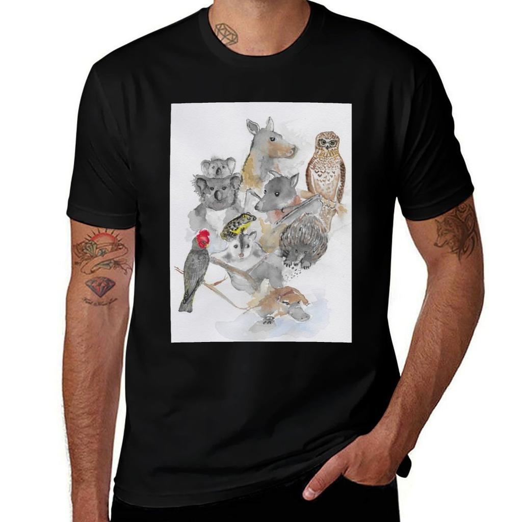 Australian Wildlife Collage T-Shirt Cotton Tshirt 100% Printed T Shirts for Man T-Shirt