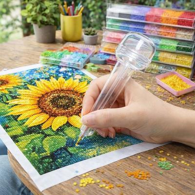 Transparent Press-Type Bead Pen 3D Pixel Puzzle Anti-slip Bead Positioning Pen Ergonomic Handmade Bead Dispenser Jewelry Making