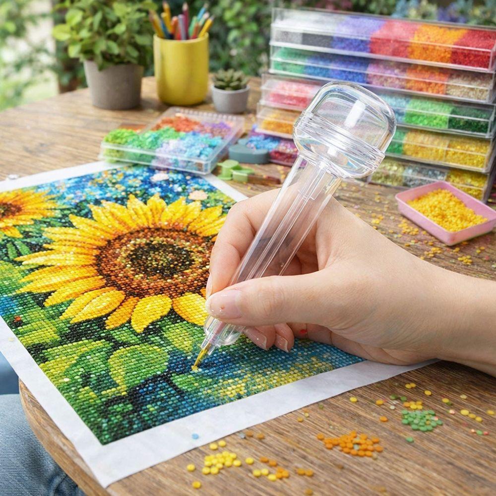Transparent Press-Type Bead Pen 3D Pixel Puzzle Anti-slip Automatic Press Bead Pen with Bead Containers Handmade Fuse Bead Pen