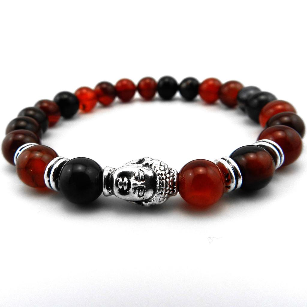 Pure Natural Agate Buddha Head Beads Bracelet - European & American Style Jewelry