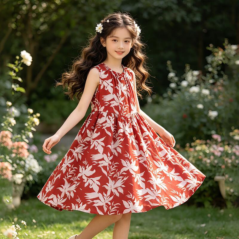Girls' Summer Floral Print A-line Dress
