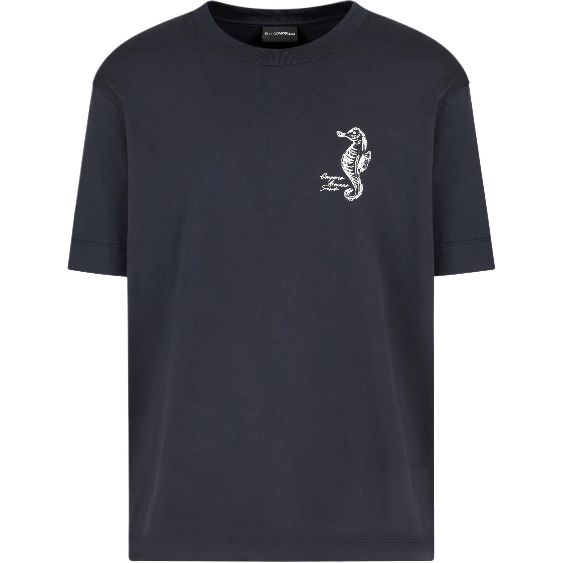 

Emporio Armani Ss25 Solid Color Round Neck Embroidered Seahorse Short Sleeve T-Shirt Men T-Shirt Navy-Blue EM001031-AF12926-UB118 L