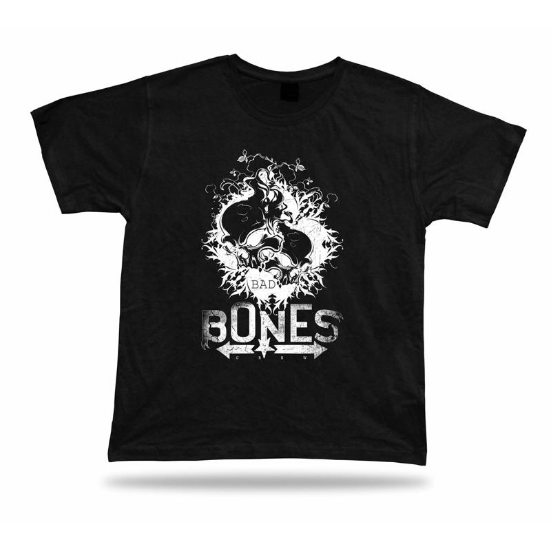 Tshirt Tee Shirt Birthday Gift Idea Bad Bones Crew Skull Gangster Fire Hardcore