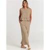 Summer Two Piece Set Women Casual Sleeveless Pleated Pants Sets Wide-leg Loose Clothes 2 Piece Sets O Neck Trouser Suits