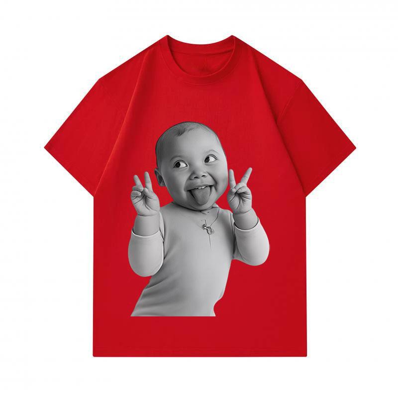 Herren 100% Baumwolle Kurzarm O-Ausschnitt T-Shirt, Lustiges lächelndes Baby Zunge rausstreckende Geste Aufdruck Lässig Weich Atmungsaktiv Sommer Streetwear Grafik T-Shirt f
