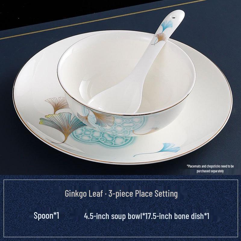 Bone China Tableware Set with Ginkgo Leaf Design