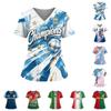Women's V-Neck Short Sleeve Work Top with Pockets and Side Slits, Soccer Flag Print