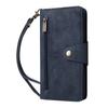 (Blue) Case for Iphone 16 Plus Magnetic Leather Card Holder Zipper Wallet Cover with Hand Strap