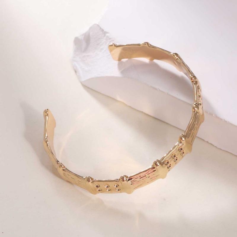 European and American Jewelry Bamboo Inlay Creative Temperament Bracelet Light Luxury Opening Stainless Steel Electroplated 18k Women's Gold Bracelet