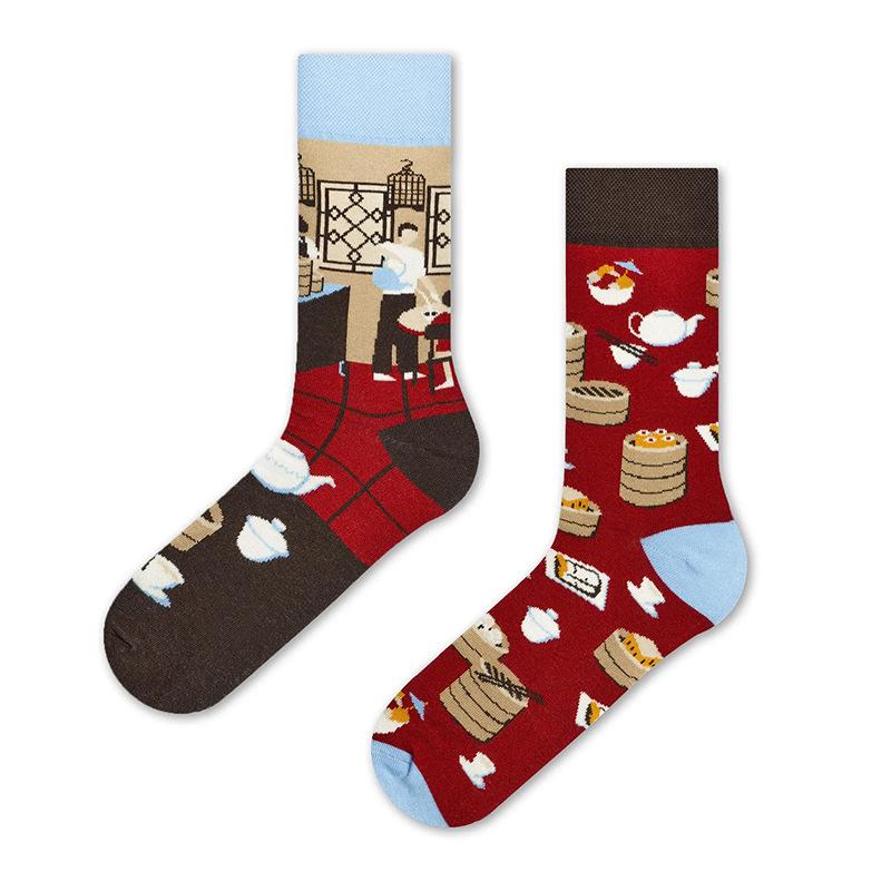 Creative and Fun Cartoon AB Trendy  Asymmetric Mandarin Duck  Men's and Women's Cotton Socks Medium High Socks