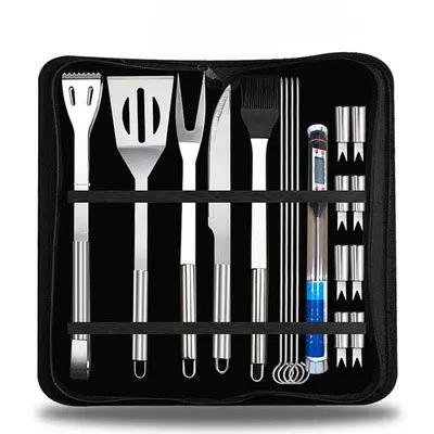 BBQ Tool Set, Portable Oxford Bag, Grilling Utensils, Stainless Steel Grill, Spatula Brush, Outdoor Barbecue Accessories