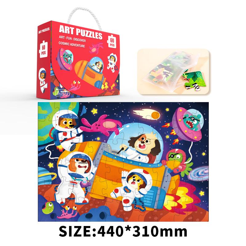 

Набор пазлов 24/48/60 шт. для детей, развивающая обучающая игрушка с ручкой для переноски, подарочная коробка, занятие в детском саду, тема животные, от 3 до 6 лет Cosmic Adventure-60pcs