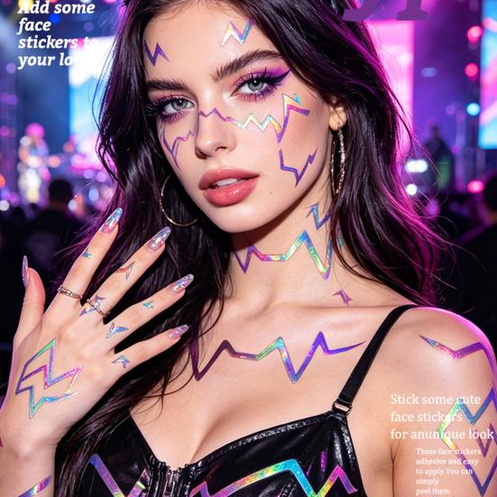 5 Sheets Holographic Lightning Tattoos Flash Temporary Stickers Full Color Body
