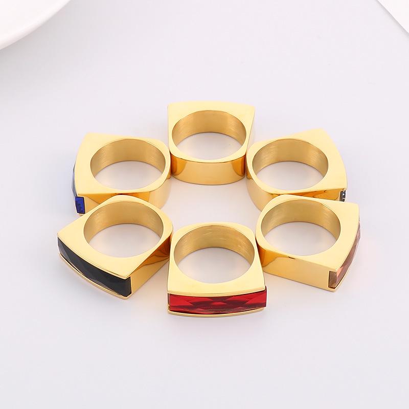 European-American Minimalist Gold Stainless Steel Multicolor Gemstone Ring for Women