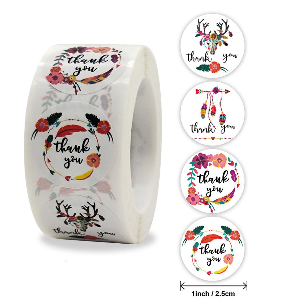 500pcs/roll Thank You Stickers Flower Pattern Party Wedding Decoration Gift Envelope Seal Labels Scrapbooking Stickers