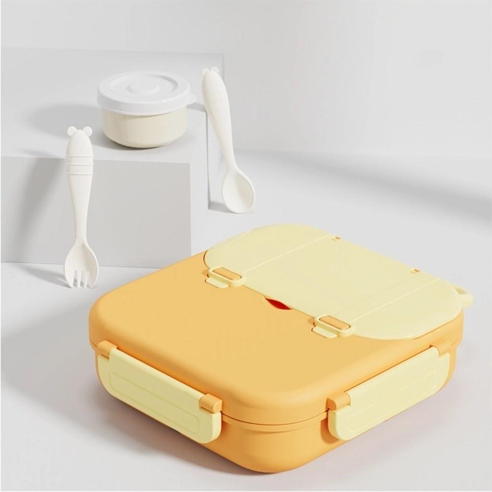 Portable Food Grade Lunch Box Divided Fresh Keeping Microwavable Lunch Box with Handle Spoon Fork Storage Box Outdoor Picnic