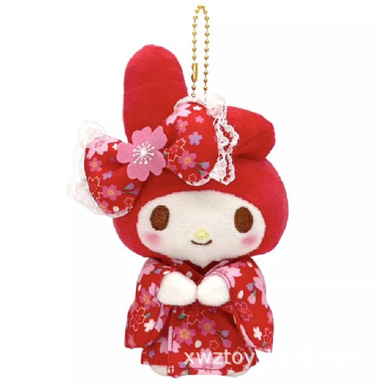 Sanrio Sakura Kimono  Cinnamoroll Kuromi Melody Plush Toys Stuffed Animals Small Plush Keychains Christmas Kid Gift