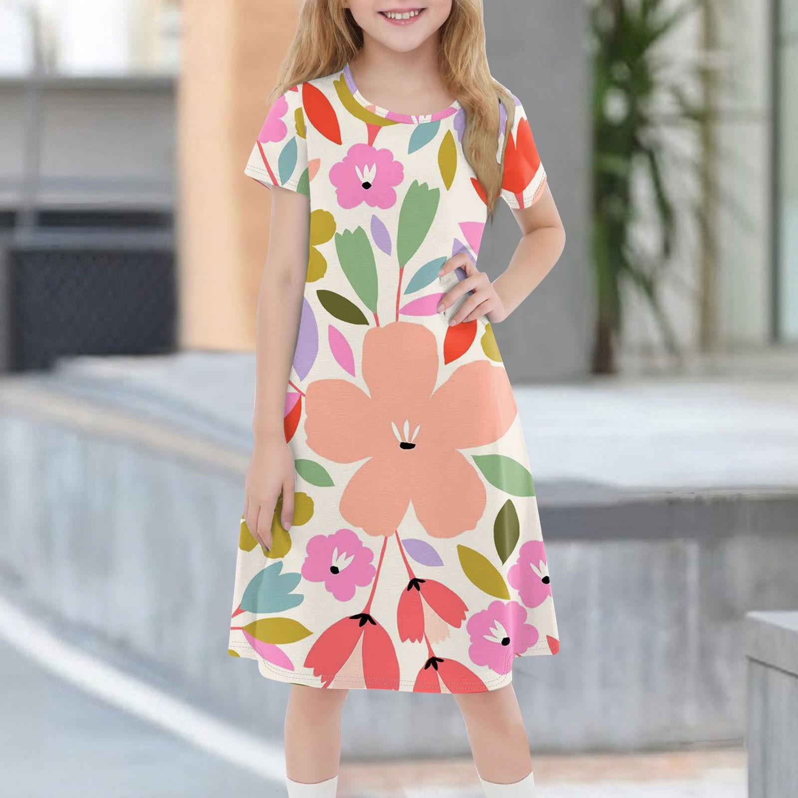 

Детское летнее повседневное модное платье с короткими рукавами и круглым вырезом 150 розовый