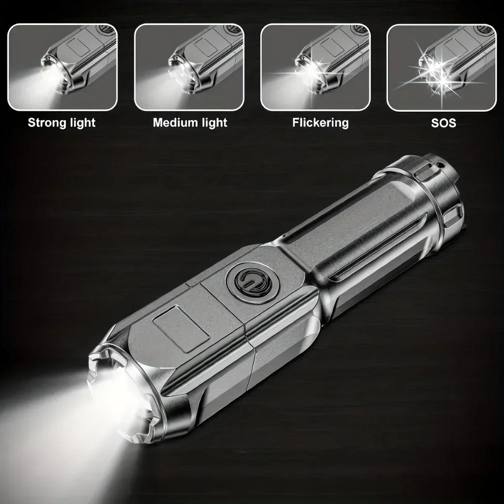 LED Flashlight Telescopic Zoom Tactical Torch Fishing Portable Spotlight 4 Lighting Modes Long-Range Outdoor Camping Flashlight