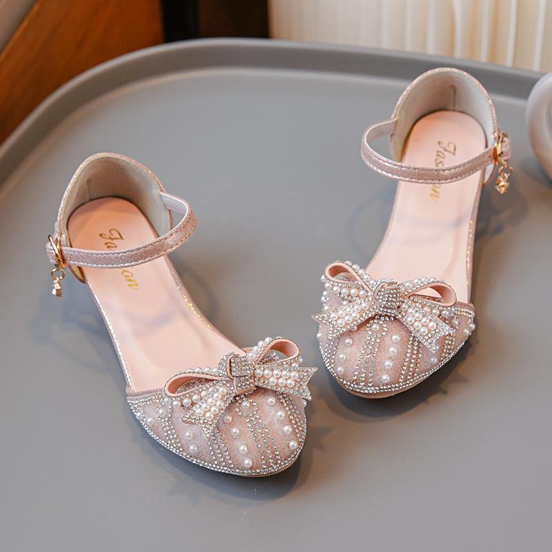 Girls sandals fashion princess shoes rhinestone high heels baby leather shoes