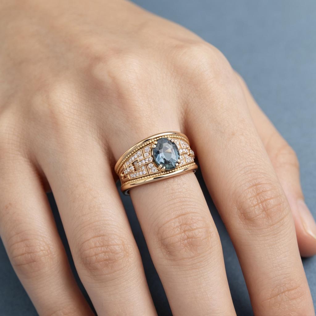 New women's ring European and American style ring with a blue topaz stone set in an alloy band ins Ornament