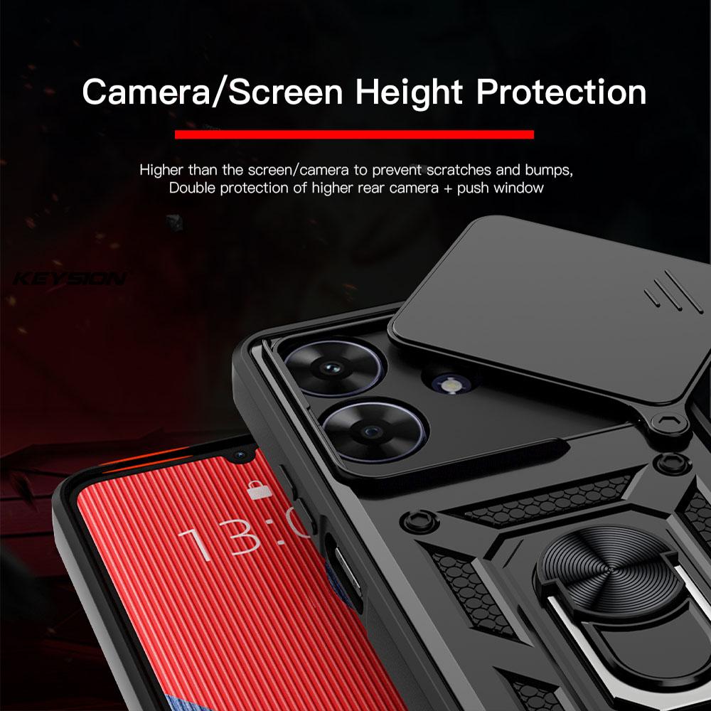 KEYSION Shockproof Armor Case for Realme Note 60 60X Slide Camera Protection Ring Stand Phone Back Cover for Realme Note 60X