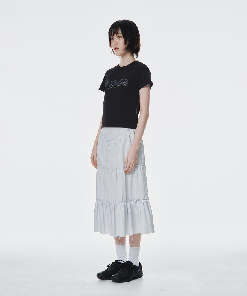 AMES-WORLDWIDE Basic Logo Denim Applique Tee Black (Am2Emut514A)