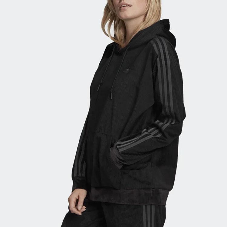 adidas Originals Corduroy Hooded Loose Fit Sweatshirt Women Sweatshirt Black GU0811
