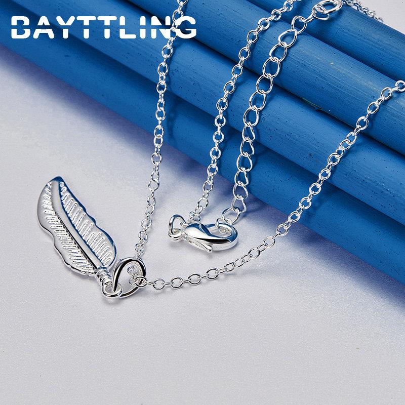 Fino collar de plata de ley 925 de 16-30 pulgadas con forma de pluma para hombres y mujeres, regalos de moda, amuleto de boda, joyería para fiestas