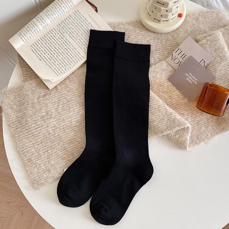 Women's Korean Style Slimming Knee-High Cotton Socks - Autumn/Winter Japanese JK Solid Color
