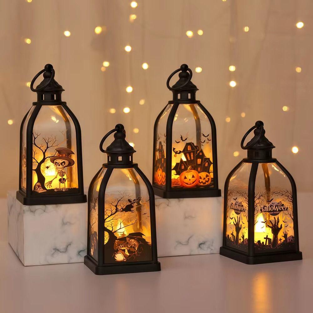 Creative Halloween LED Lamp Battery Powered Decorative Halloween Night Light Portable Handheld Ghost Lantern Car Interior
