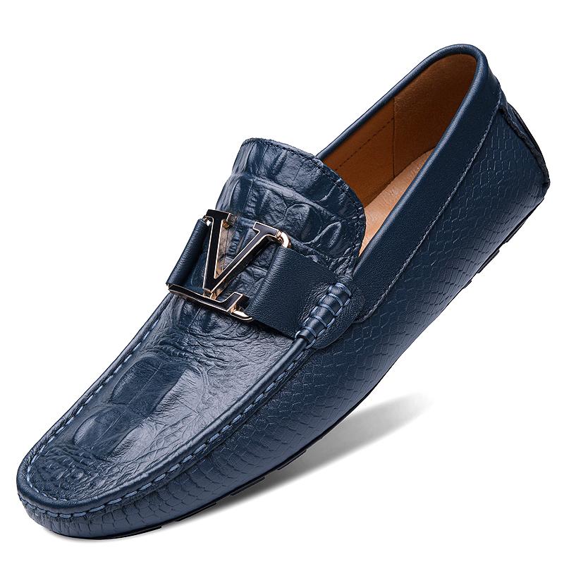 

100% Genuine Leather Shoes Crocodile Pattern Men s Loafers Flats Office Moccasins Driving Wedding Business Buckle Strap Slip on 5.5