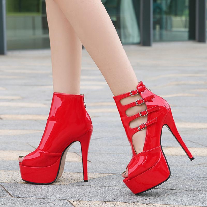 Sexy Ultra High Heels Ankle Boots For Women Summer Shoe Platform Pumps Luxury Red White Stripper Dance Shoes Female Large Size