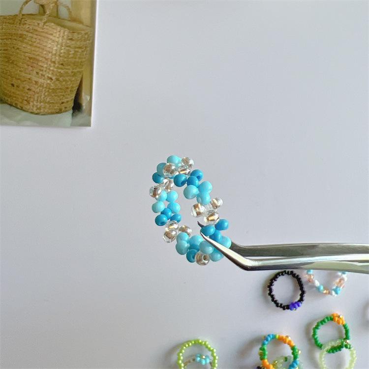 2025 Summer Macaron Color Beaded Flower Ring - Korean Porcelain Women's Jewelry