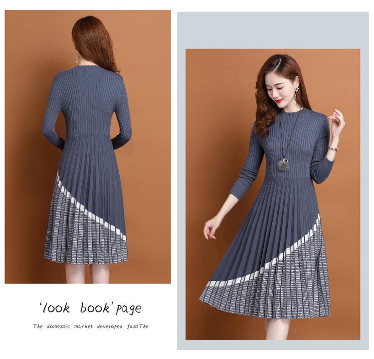 Hengyuanxiang 2025 Herbst/Winter Schlankmachendes Rundhals Modisches Gestricktes Wollkleid