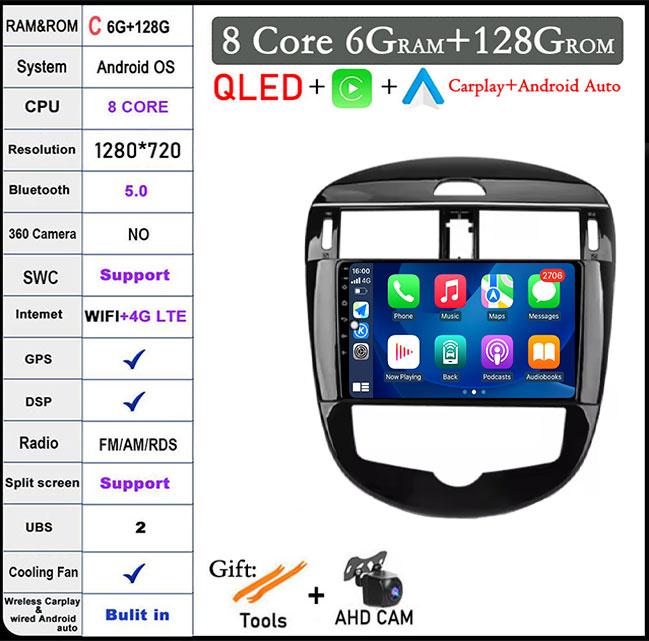 Carplay For Nissan Pulsar 6 NB17 2014 -2018 Android 14 Auto Car Radio GPS Navigation Video Player Head Unit BT