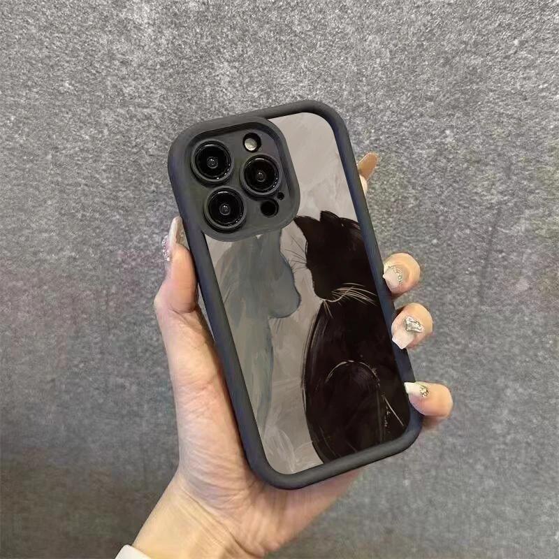 Oil painting cat design pattern Phone case iPhone 15 Pro Max 11 12 13 16 14 Plus Soft Silicone Protective Case