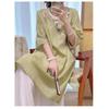 Women New Chinese Style Floral Embroidery Linen Dress Round Collar Frog Button Three-quarter Sleeve Casual Loose Fit Midi Dress