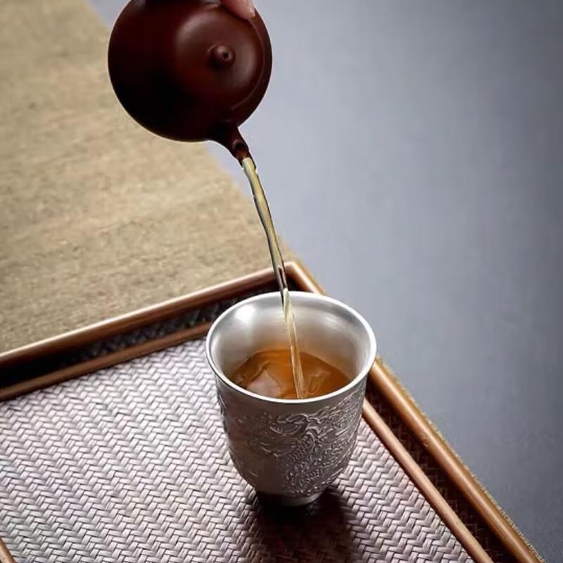 Jingling Phoenix & Dragon Sterling Silver Tea Cups Set with Gift Box