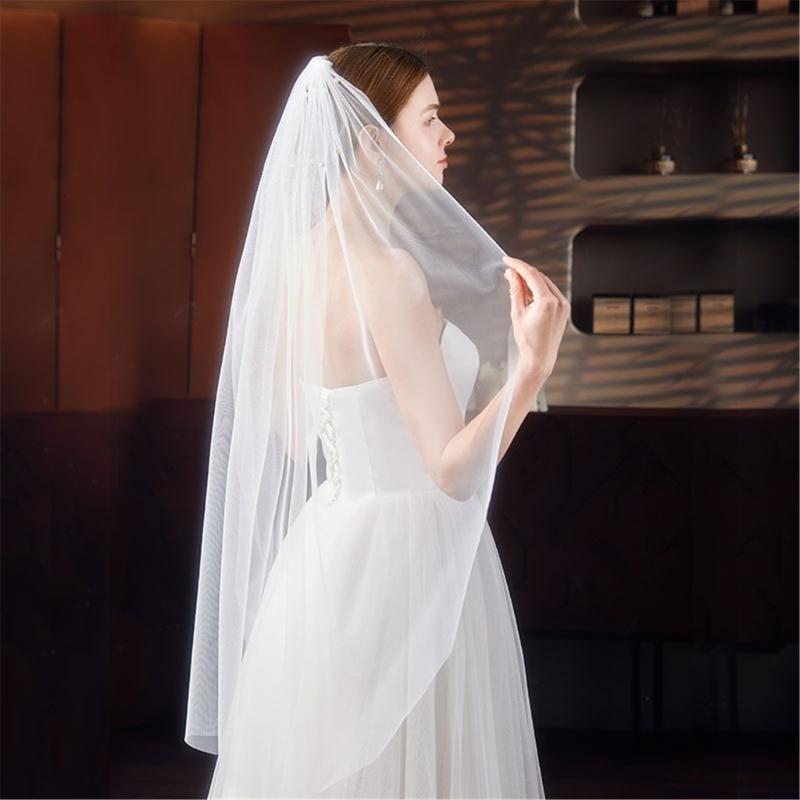 Stylish Artificial Pearls Veil Wedding Bride Veil With Secure Hair Comb Design Great For Bridal Shower Special Occasion