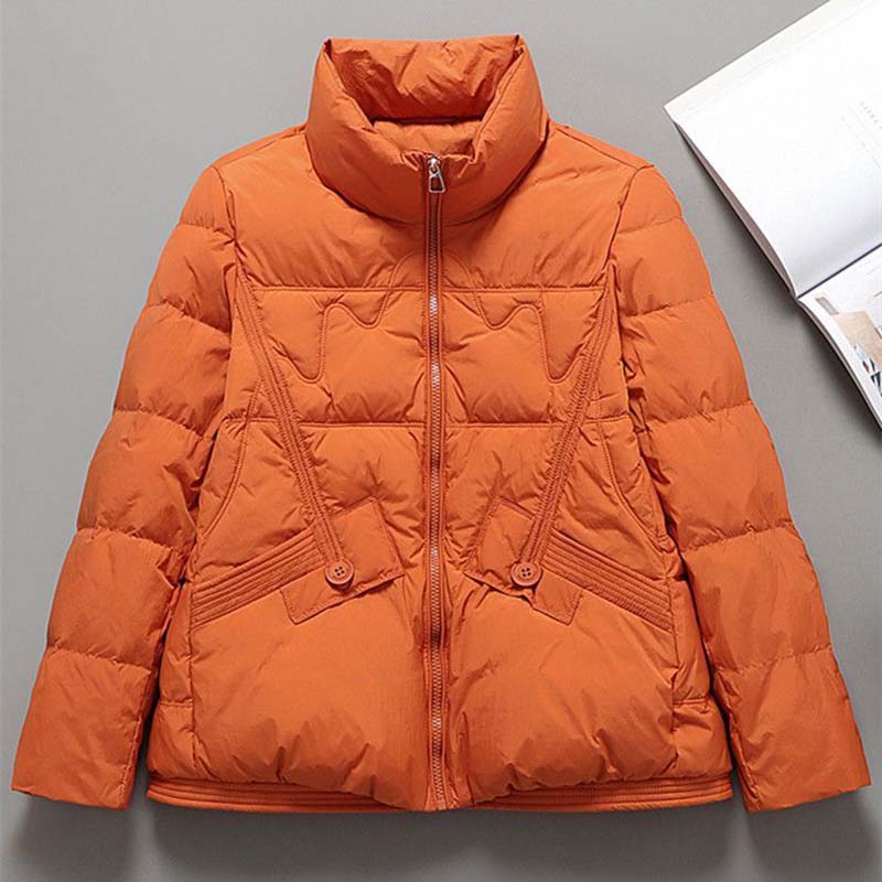 Zimní dámská krátká bílá péřová bunda s kachním límcem, volná, nadměrná, teplá, silná, svrchní oblečení, jednoduché, ležérní, péřové kabáty