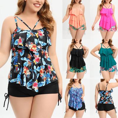Damen-Badeanzug in Übergröße, Blumenmuster, Rüschen, Spa, hohe Taille, Bikini-Set, Strandmode, Badeanzüge