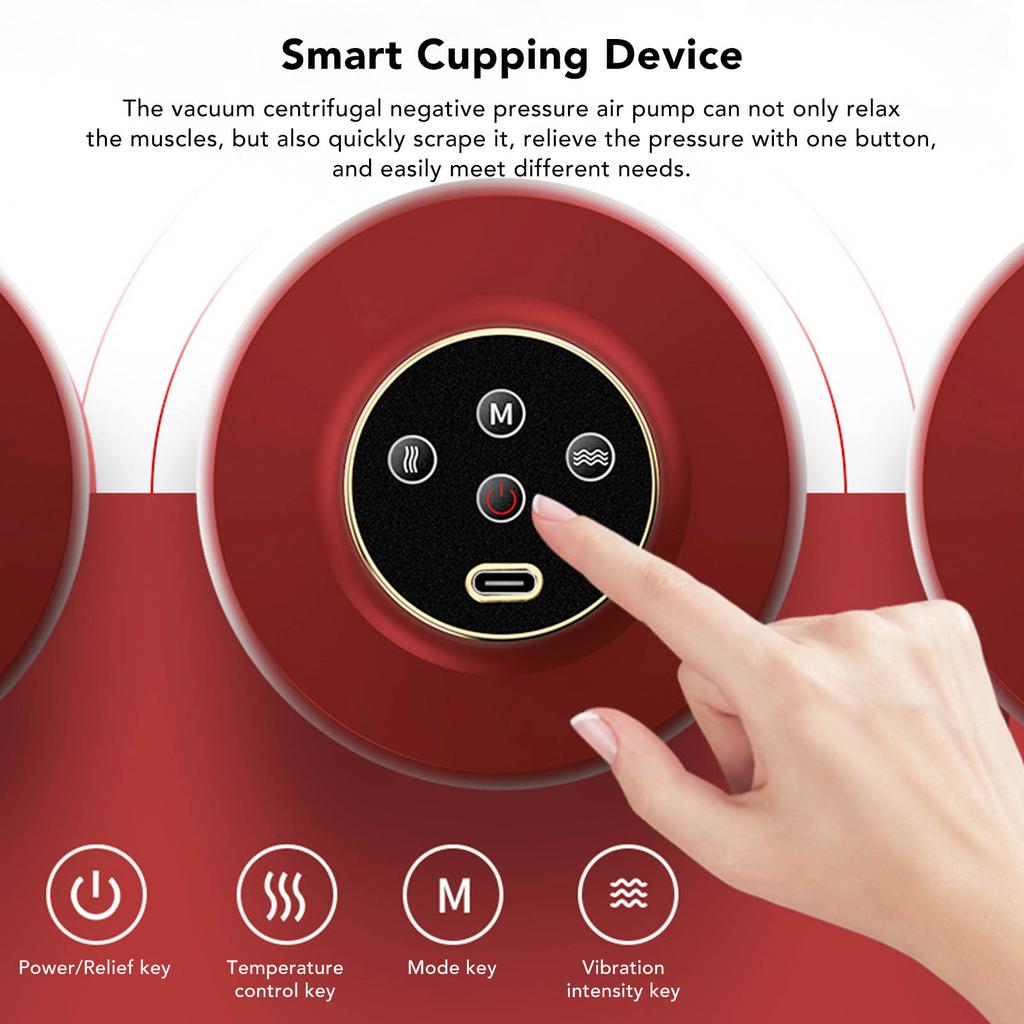 Smart Cupping Device Vacuum Therapy Machine Hot Compress Muscle Massage 3 Temperature Control for Shoulder Back Abdomen
