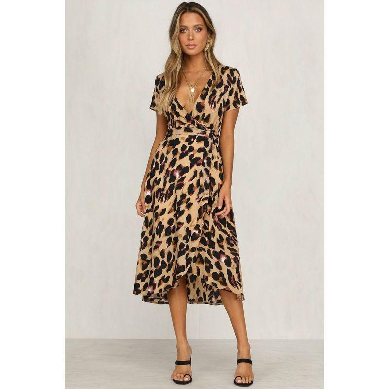 

Summer New Arrival Fashion Hot Sale Fashion Style New Arrival Leopard Print Tied Dress Trendy Women Picture Color S