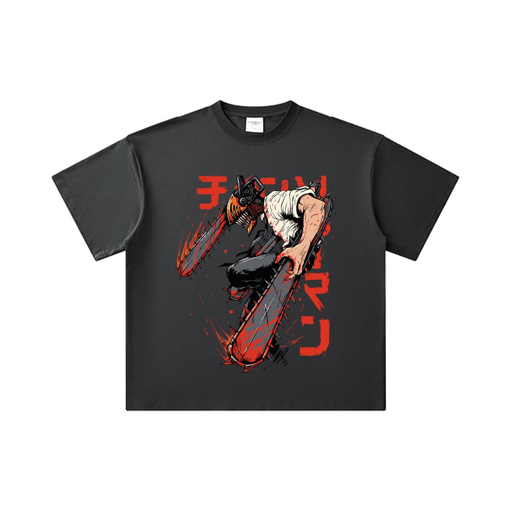 260 GSM Double Yarn 32 Count 100% Cotton Chainsaw Man V21 Denji Print Unisex Heavy Cotton T Shirt