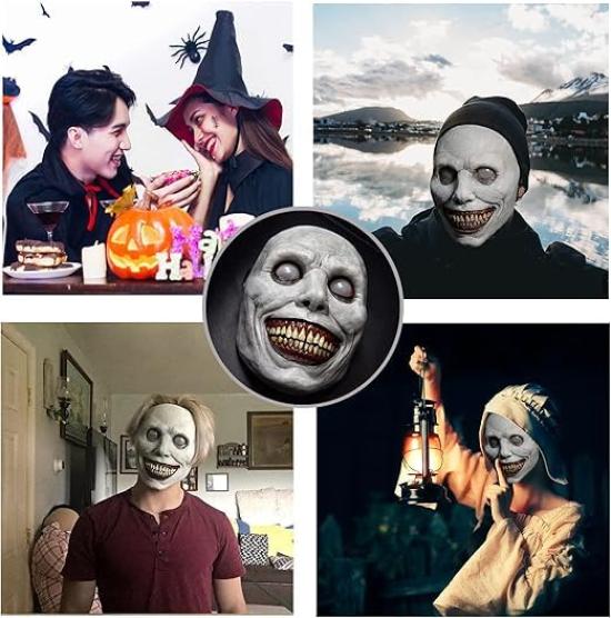 [ShuaWdk] Lachende Gesichtsmaske, Teufel mit weißen Augen, Realistischer Tierkopf für Halloween-Kostüme. Gummi-Cosplay-Requisiten, Perfekt für Kostümpartys und