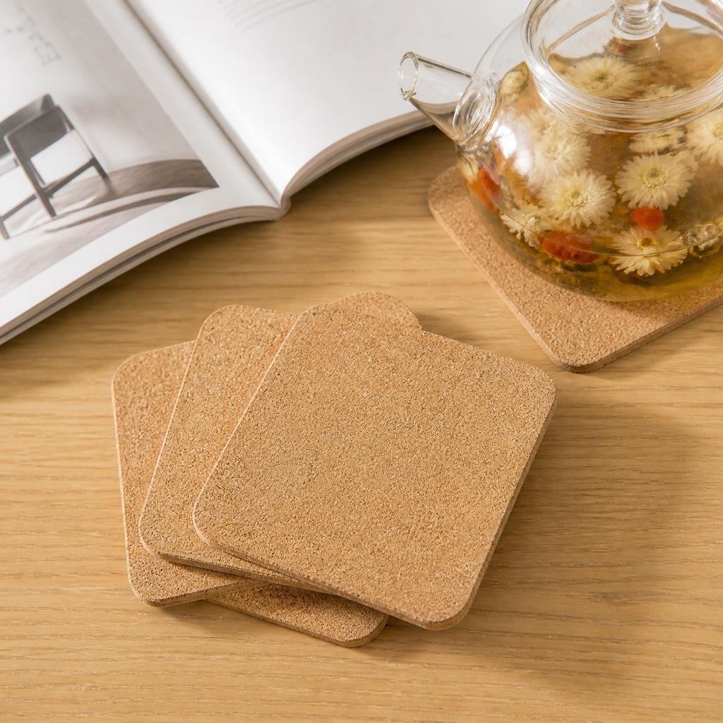 Square Cork Coasters Set of 10 Non-Slip Heat Resistant Drink Coasters for Office Home Table Protection Against Heat and Scratches